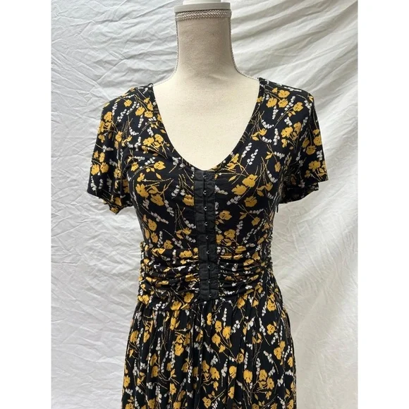 Anthropologie Maeve Womens Dress Size Small Black Floral Summer Breeze V-Neck - Picture 2 of 6